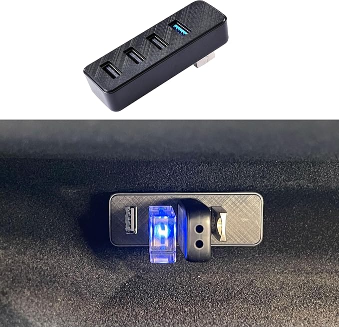 Leiakendi Glove Box USB Hub for Tesla 2024-26 Model 3 Highland, Cybertruck and Model Y Juniper 2025-26, 4-in-1 Glovebox Docking Station Accessories for Dashcam Flash Drive Data Transferring Game Music