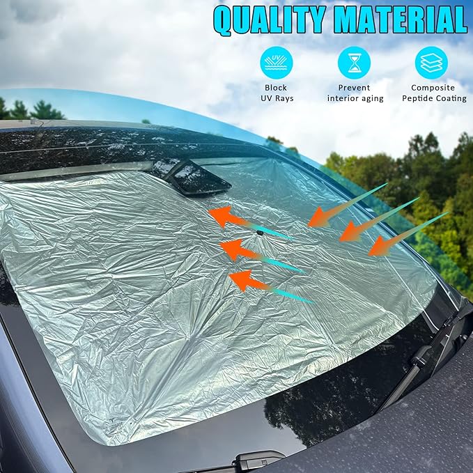 ROCCS Windshield Sun Shade for Car Window Shades Compatible with Tesla Model 3/Y 2016~2026 Foldable Umbrella Reflective Sunshade for Automotive Front Window Blocks UV Rays & Heat Keep Car Cool