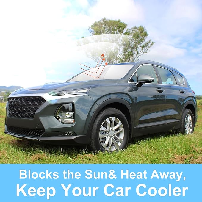 YYCKE Windshield Sun Shade Accessories Compatible with 2023 2022 2021 2020 2019 Santa Fe, SE, SEL, SEL Plus for Hyundai Foldable Sunshade Sun Visor Blocks UV