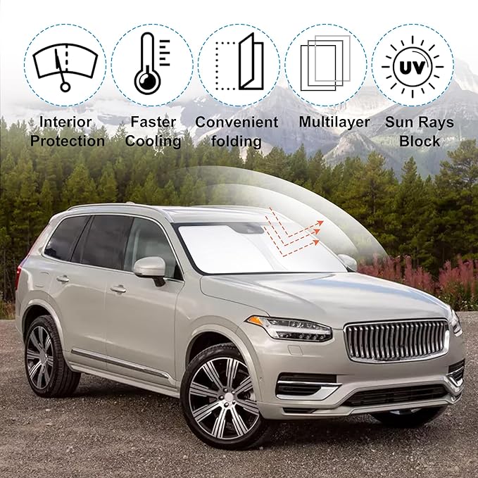 YYCKE Windshield Sun Shade Accessories Compatible with 2016-2024 2025 XC90 for Volvo Foldable Sunshade Sun Visor Blocks UV