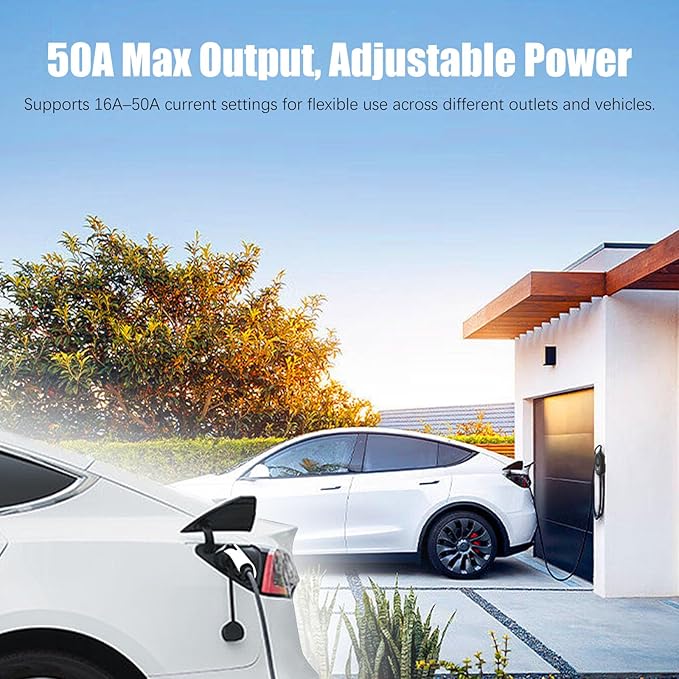 Tesla Charger, Level 2 EV Charger 50Amp 240V with NEMA 14-50 Plug, 25FT Cable Portable Electric Car Charging Station for Tesla Model S/3/X/Y/Cybertruck, Home & Outdoor Use, Delay Timer, LCD Display