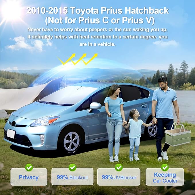 10pcs Car Window Shades for Toyota Prius Hatchback 2010-2015 (Not Prius C or Prius V) Accessories,Windshield Side Rear Full Sunshade,Sun Visor UV Blocking, Privacy Protection for Camping Outdoor