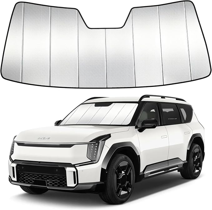 Windshield Sun Shade Custom Fit for Kia EV9 2024-2026, Accordion Folding Thick Window Sunshade Block Heat 99% UV Rays Sun Visor Keep Cooler Car Accessories
