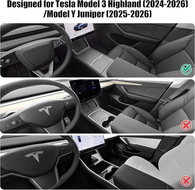 Center Console Cover 3Pcs Designed for Refresh Model 3 2024-2027/Model Y Juniper 2026,Center Console Accessories for Model 3/Y Refresh 2026 Interior White