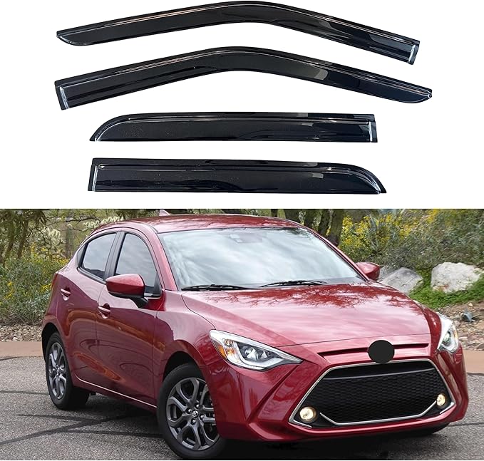 KPY Window Visor Compatible with Toyota Yaris iA & Scion iA Hatchback 2016-2020, Rain Guard Side Window Vent Deflectors Tape-On Style, 2016 2017 2018 2019 2020, Black