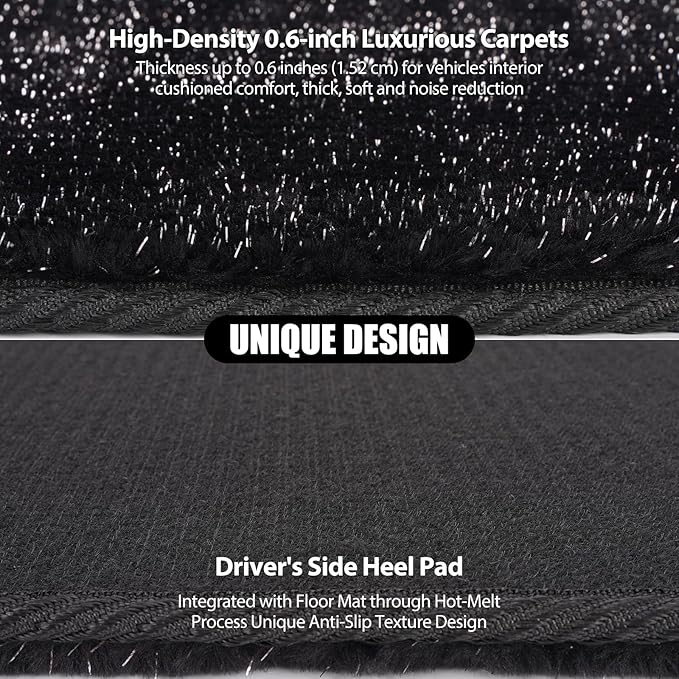 Floor Mats Fits for 2024-2025 Tesla Model 3, 2PCS 0.6" Thick Waterproof Anti-Slip Car Accessories, Premium Plush Odorless Floor Mats for 5-Seater, Noise-Reducing