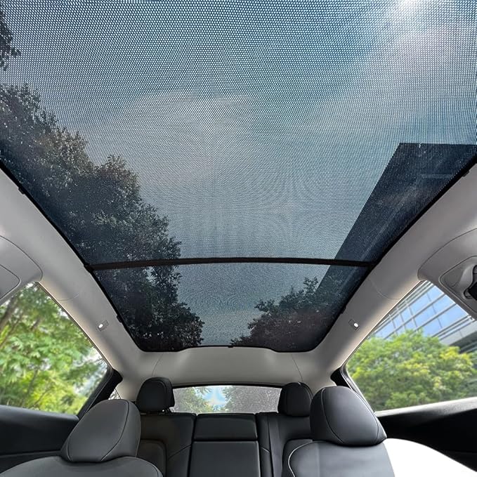 Tesla Model Y Juniper Glass Roof Sunshade, 2-Piece Mesh Panoramic Sunroof Shade for Front and Rear Roof, UV Protection, Heat Insulation, Foldable with Storage Bag