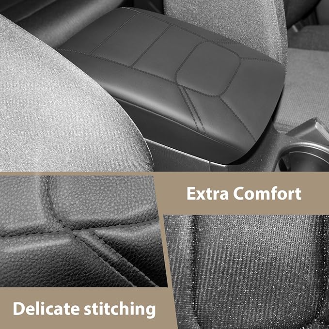 Muslogy Center Console Armrest Cover Fit for Mazda CX-5 CX5 2017-2025 2026 Accessories, Comfort Armrest Pad Console Lid Cushion Vegan Leather Regular Thick (Black/White Trim)