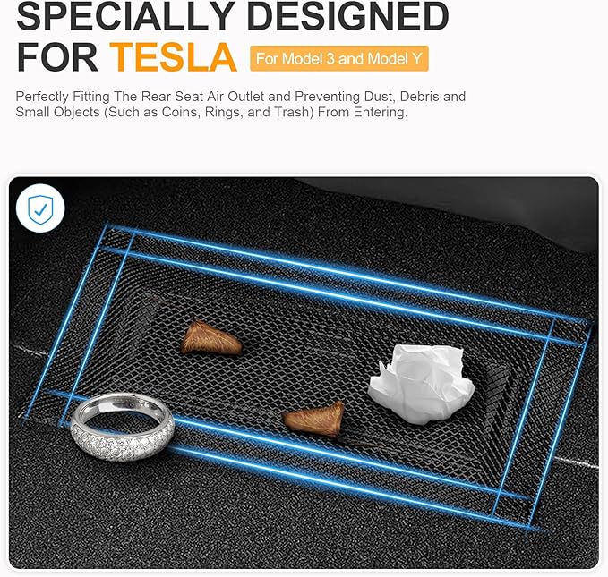 Backseat Air Vent Cover for Tesla Model 3 & Model Y, 2-Pack Rear Seat Air Condition Outlet Protector with Upgraded Mesh Cloth and Velcro, Car Air Vent Accessories for Tesla Model Y / 3
