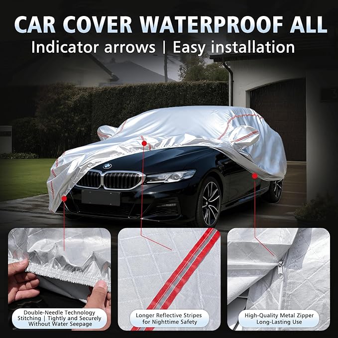 Car Cover Waterproof All Weather for BMW 5 Series 2007-2025,All-Around Fastening and 4 Upgrades, 30s Quick-Install for Car Cover