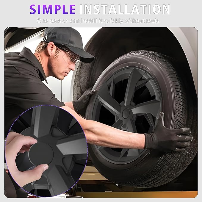 19 Inches Wheel Covers for 2025 2026 Tesla Model Y Juniper, Hub Protection Accessory, Replacement for Tesla Model Y 2025 Rim Protector, ABS Hubcaps 1-Piece, Mechanical Style Black