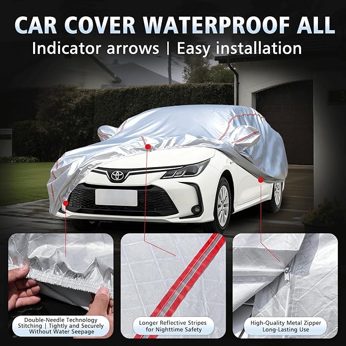Car Cover Waterproof All Weather for Toyota Corolla 1991-2025,All-Around Fastening and 4 Upgrades, 30s Quick-Install for Car Cover