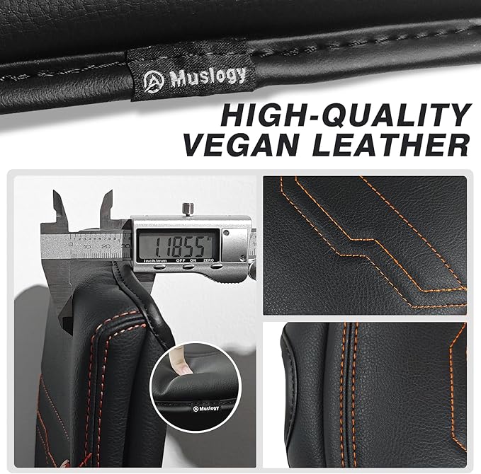 Muslogy Center Console Armrest Cover Fit for Nissan Frontier 2022-2025 2026 Accessories, Comfort Armrest Pad Console Lid Cushion Vegan Leather 1-Inch Extra Thick (V2 Orange Trim)