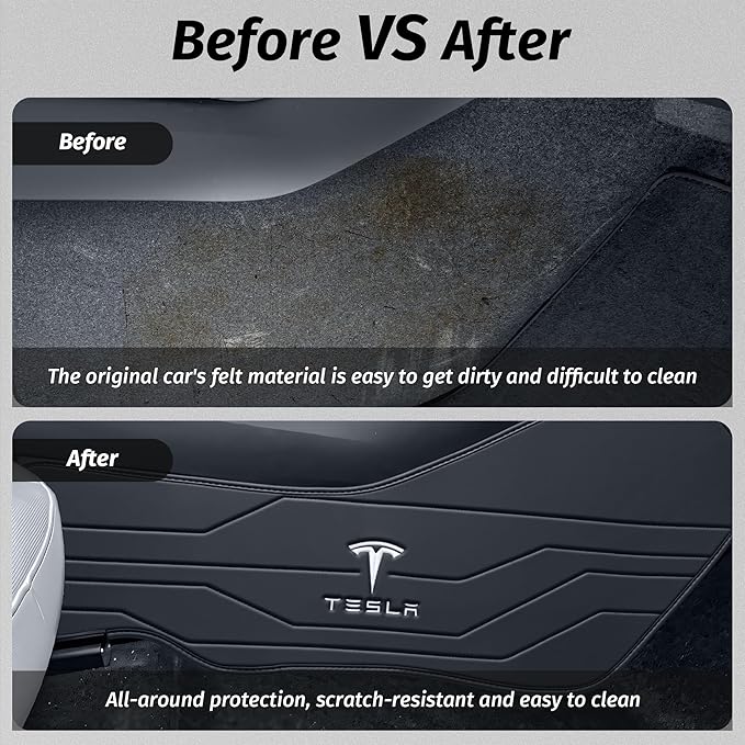 Center Console Leather Side Anti-Kick Mats(2 Pieces) Designed for Tesla Model 3 Highland(2024-2027),Waterproof, Dust Resistant, Front Seat Side Protector Cover Black