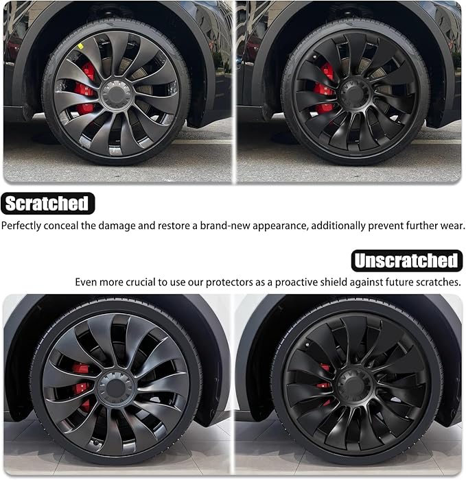 Wheel Rim Protect for Tesla Model Y 21" (2020-2024), Easy-Install Hubcaps Wheel Cover, Scratch-Resistant Car Tire Trim Rings, Stylish Design for Induction Wheels, Matte Black 4Pcs Model Y Accessories