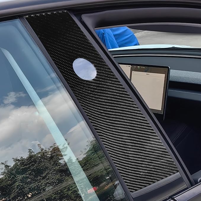 Carbon Fiber Sticker Car Pillar Posts Door Window Panel Cover Car Exterior Trim Compatible with Tesla Model 3 Accessories 2024 2025 Decorative Sticker Anti-Kick Film Protective Pad Style A