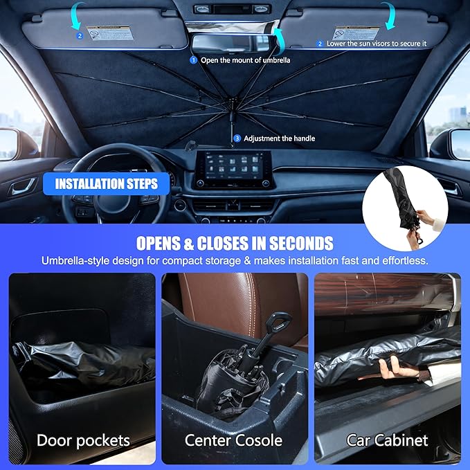 2026 Upgraded Car Windshield Sun Shade Umbrella - Custom-Fit for Su b-aru Outback 2020-2026 Umbrella Sunshade,Easy Install,UV Protection & Heat Reflective,Keep Interior Cooler with Storage Bag