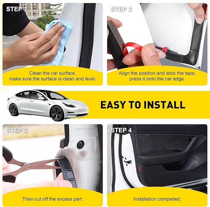 Car Weather Stripping for Tesla Model 3, Soundproof Seal for Wind Noise Reduction, Door & Trunk & A/B Pillar Rubber Seals
