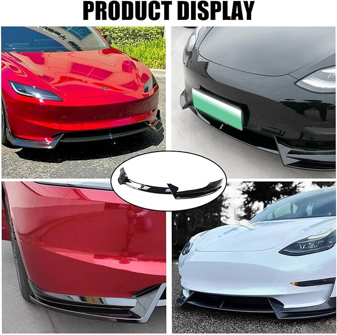 Front Bumper Lip Splitter Spoiler for 2017-2023 Tesla Model 3 Front Lip Air Dam Chin Spoiler Body Kit for Model 3 Accessories (Glossy Black)