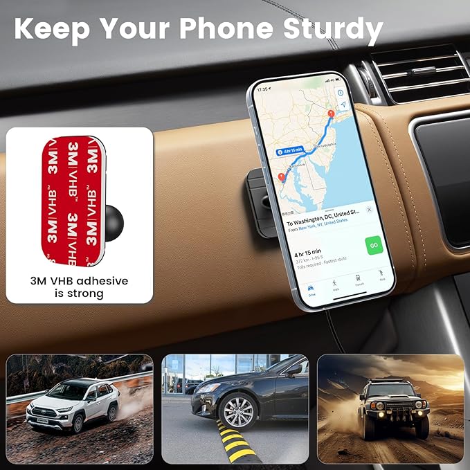 OHLPRO Compatible with MagSafe Car Mount for iPhone 16, Magnetic Wireless Car Charger with Extended Arm, Never Block Vents for iPhone 15/14/13/12 Serie, 15W Fast Charging Mag Safe Phone Holder, Grey
