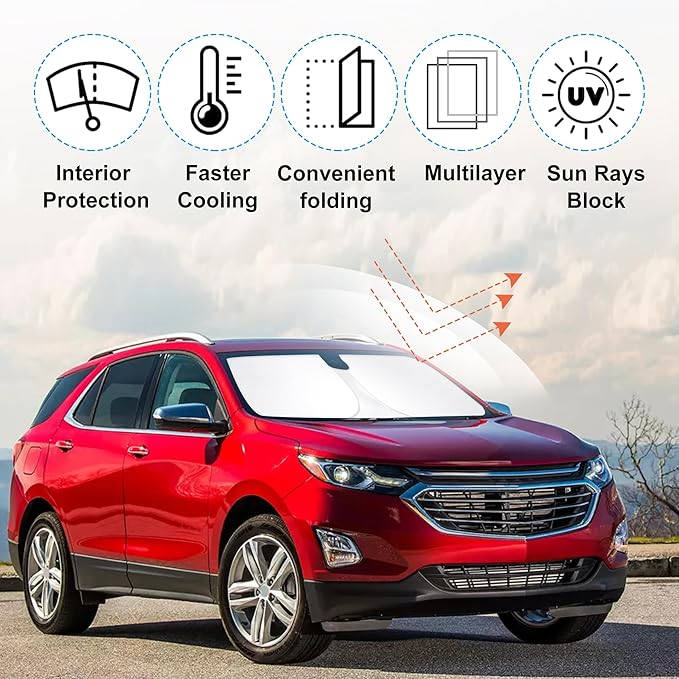 YYCKE Windshield Sun Shade Accessories Compatible with 2018-2024 Chevy Equinox for Chevrolet Foldable Sunshade Sun Visor Blocks UV