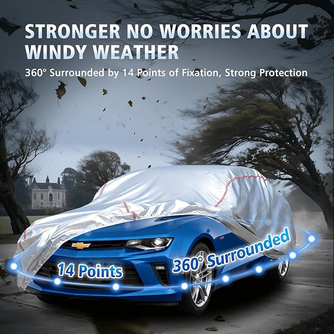 Car Cover Waterproof All Weather for Chevrolet Camaro 2010-2025,All-Around Fastening and 4 Upgrades, 30s Quick-Install for Car Cover