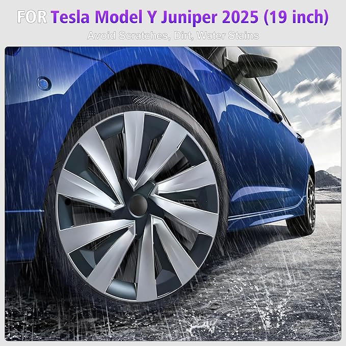 19 Inches Wheel Covers for 2025 2026 Tesla Model Y Juniper, Hub Protection Accessory, Replacement for Tesla Model Y 2025 Rim Protector, ABS Hubcaps 4-Piece, Black and White Color Contrast