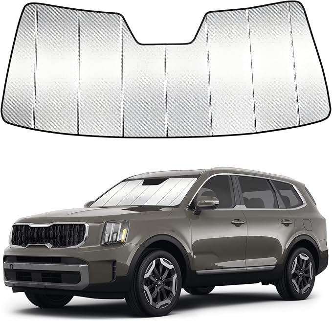 Windshield Sun Shade Custom Fit for Kia Telluride 2020-2025 2026, Accordion Folding Thick Window Sunshade Block Heat 99% UV Rays Sun Visor Keep Cooler Car Accessories
