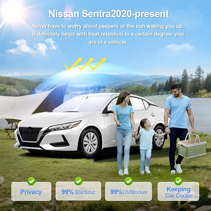 6pcs Car Window Shades for Nissan Sentra 2020-present Accessories,Windshield Side Rear Full Sunshade,Sun Visor UV Blocking, Privacy Protection and Blackout for Camping Outdoor