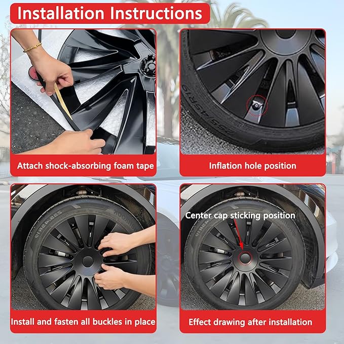 KAVANIC 4Pcs Wheel Cover Fits for Tesla Model Y 19Inch ABS Matter Black Hubcaps for 19" Gemini Wheels Long Range, Wheel Covers Fit for Model Y 2020-2024 Induction Style Rim Protector (RWD/AWD)