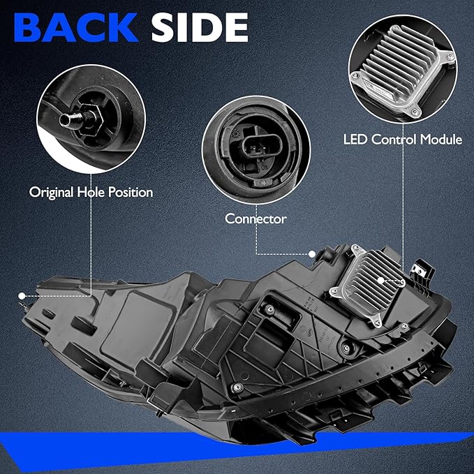 Full LED Headlights, Compatible with 2021-2023 Tesla 3 Tesla Y Base Mayor Performance Long Range Standard Estandar, Replace 1514952 151495200C 151495200D Left Driver Side Front Head Lights Assembly