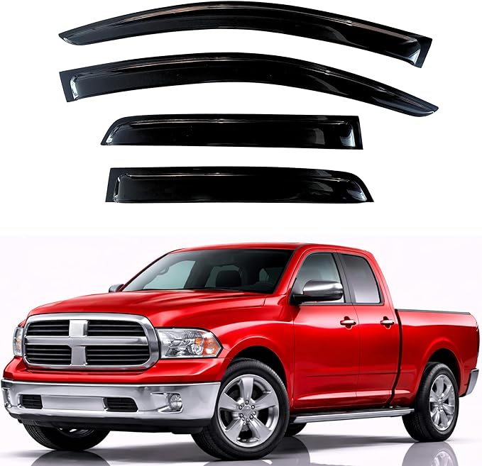 KPY Rain Guards Fit for 2009-2018 RAM 1500 Quad Cab, Out-Channel Window Visors Vent Wind Deflectors 4PC, Truck Accessories for 2019-2024 RAM 1500 Classic (Extended Cab Only)