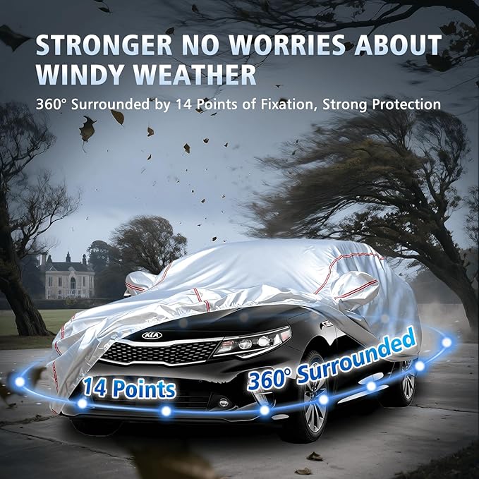 Car Cover Waterproof All Weather for Kia K5 2020-2025,All-Around Fastening and 4 Upgrades, 30s Quick-Install for Car Cover
