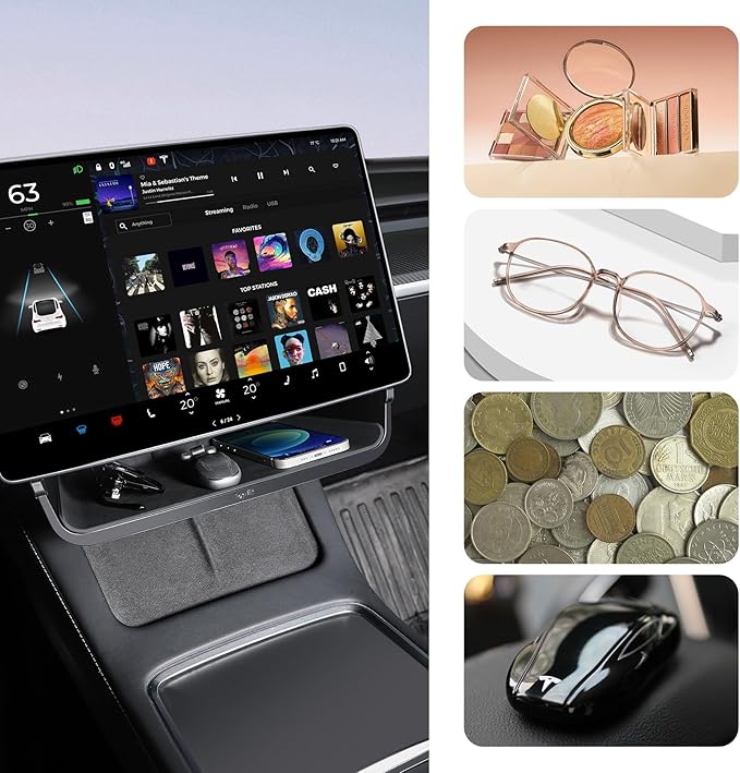 Topfit Tesla Model 3 Y Under Screen Storage Box，Center Console Organizers Tray for Tesla Model Y Juniper and Model 3 Highland Accessories 2025-2026