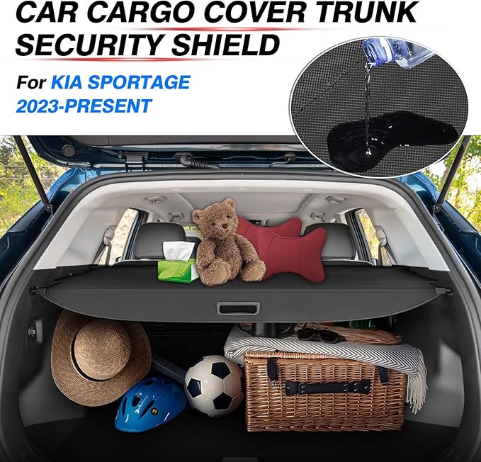 Powerty Cargo Cover for 2023-2025 2026 Kia Sportage Accessories, Canvas Texture Retractable Rear Trunk Cargo Luggage Cover Security Shield Shade