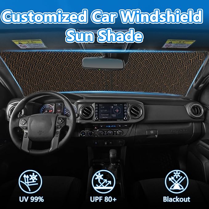 Iridescent Windshield Sun Shade Custom Fit Toyota Tacoma 2016-2024 2025, Upgrade 5 Layers 480T Laser Titanium Silver Window Car Sunshade, Rhombus Lattice Shades for Front Window, Block UV Rays Heat