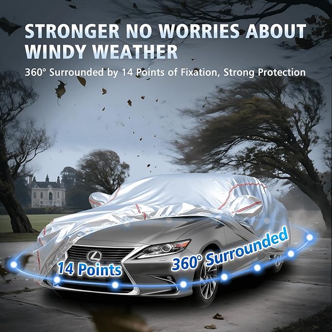 Car Cover Waterproof All Weather for Lexus ES 2001-2025,All-Around Fastening and 4 Upgrades, 30s Quick-Install for Car Cover
