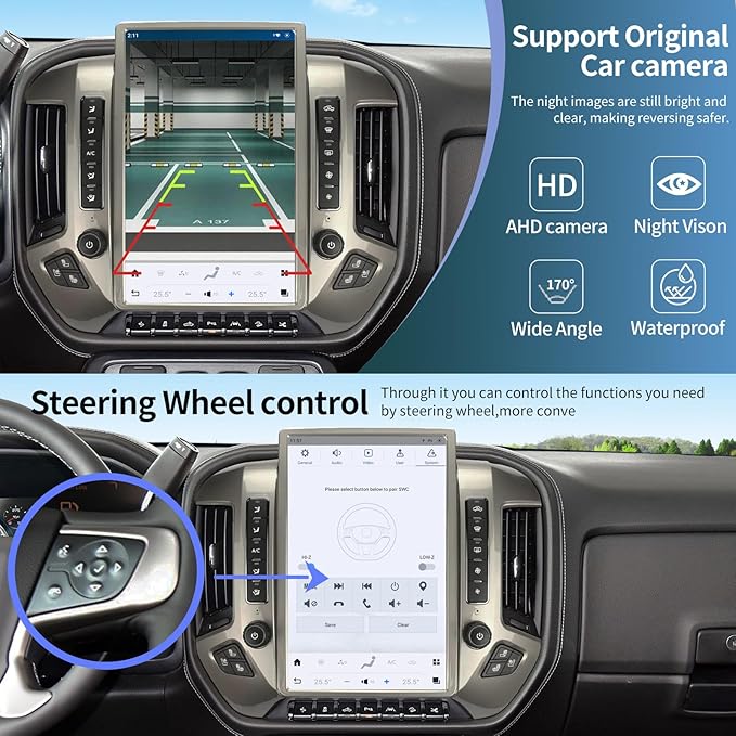Car Radio for Chevrolet Silverado GMC Sierra 2014-2019 Stereo Replacement Head Unit 14.4 Inch 2K IPS Touch Screen Tesla Style Carplay Android Auto GPS Navigation Multimedia Play OEM 8 Inch (Silver)