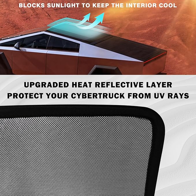 BestEvMod Foldable Roof Sunshade Compatible with 2026 2025 2024 Tesla Cybertruck Accessories Upgraded Heat Reflective Tech Accessories Sunroof Reflective Sun Shade (Roof Sunshade)