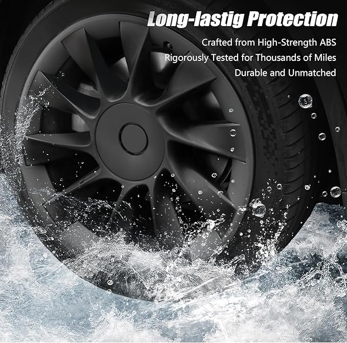 Wheel Rim Protect for Tesla Model Y 20" (2020-2024), Easy-Install Hubcaps Wheel Cover, Scratch-Resistant Car Tire Trim Rings, Stylish Design for Induction Wheels, Gunpowder 4Pcs Model Y Accessories
