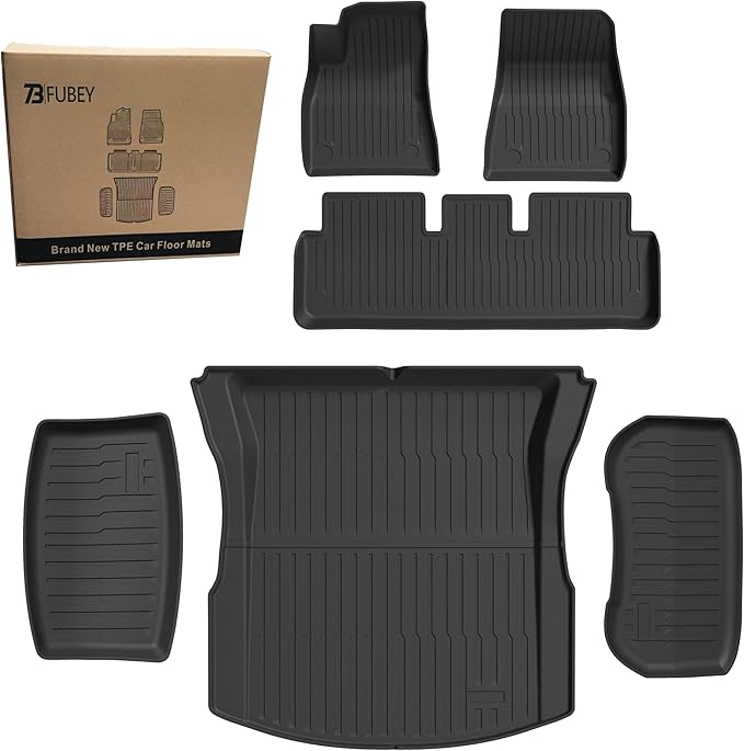 TPE Floor Mats for Tesla Model 3 2024+ Highland, 6-Piece Set Includes Main Trunk + Lower Compartment Liner & Frunk Mat