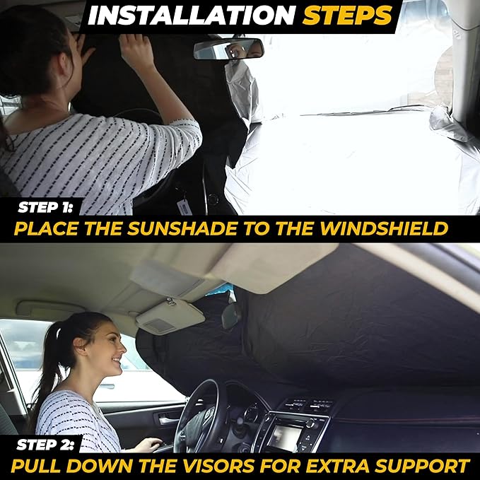 X-Large Truck Windshield Sun Shade (69" x 35") - 240T Thickened Windshield Sun Shade for UV & 99% Heat Blocker - Keeps Your Vehicle Cool and Truck Interior Cooling Accessory for Summer Protection