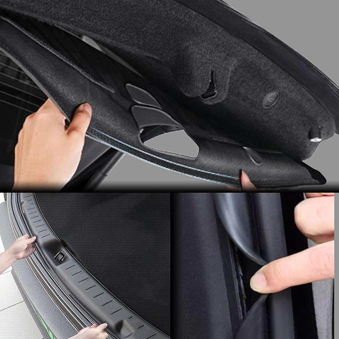 Trunk Tailgate Mat, Rear Bumper Guard & Side Protector Set for 2025 2026 Tesla Model Y Juniper 5-Seater TPE Black Rear Door Back Protective Liners, Trunk Bumper Guard, Sill Cover & Cargo Mat – 4pcs