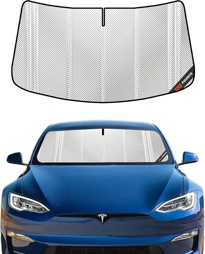 Windshield Sun Shade for Tesla Model S 2012-2025. Full Coverage Rearview Mirror Shade for Ultimate Protection