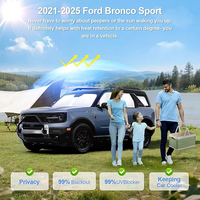 8pcs Car Window Shades for Ford Bronco Sport 2021-2024 2025 Accessories,Windshield Side Rear Full Sunshade,Sun Visor UV Blocking, Privacy Protection and Blackout for Camping Outdoor