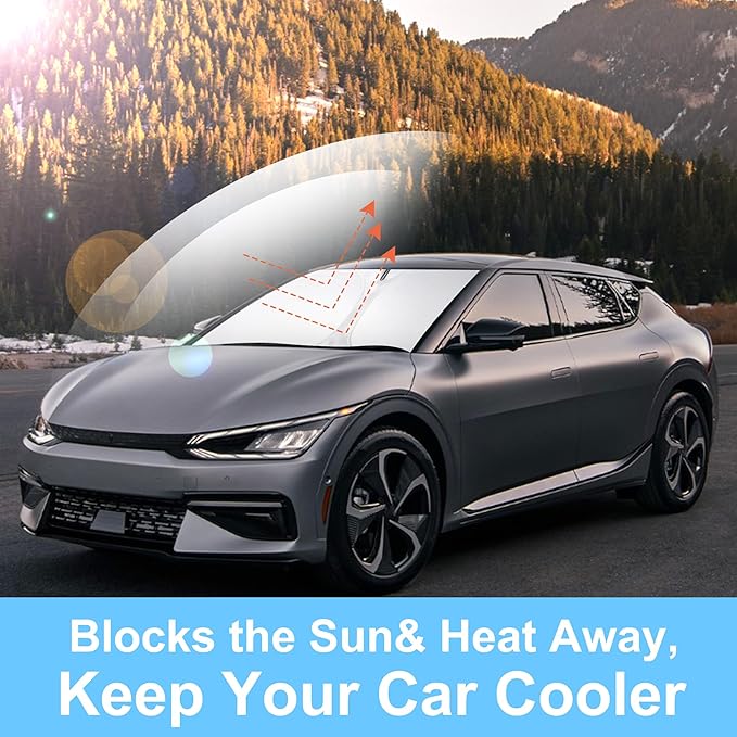 YYCKE Windshield Sun Shade Accessories Compatible with 2022 2023 2024 2025 EV6 for Kia Foldable Sunshade Sun Visor Blocks UV