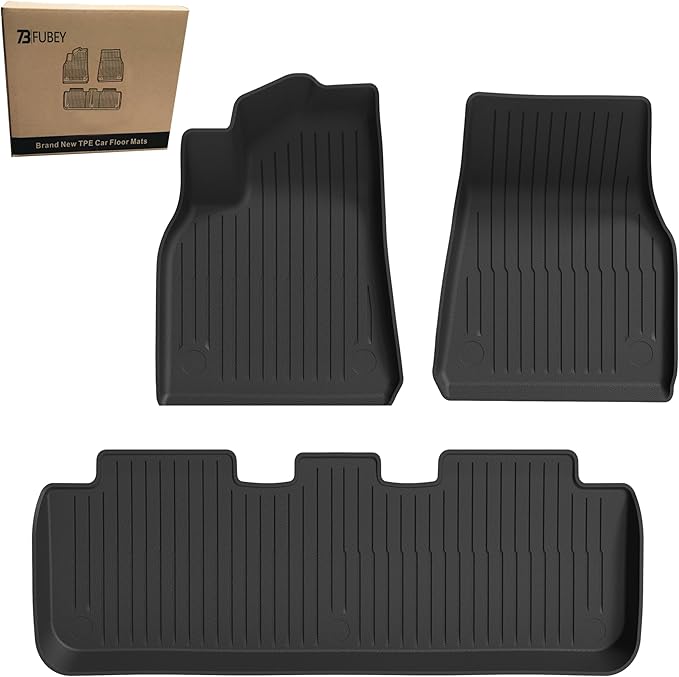 TPE Floor Mats for Tesla Model Y 2020-2024, 3-Piece Front & Rear Set, Heavy Duty All-Weather Liners