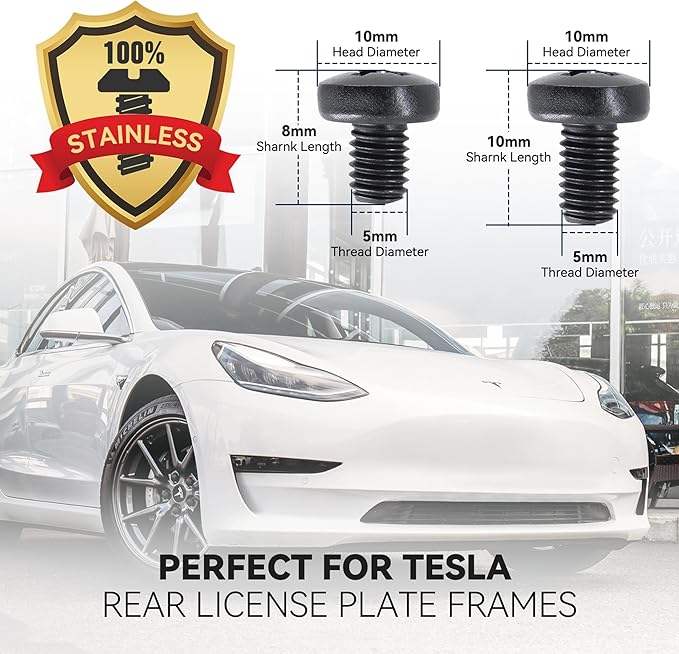 109684400B Rear License Plate Frame & Holder for Tesla Model Y & Model 3, Rear Plate Mounting Bracket kit with Stainless Steel Screws & Caps, Rust-Proof, Anti-Rattle Design