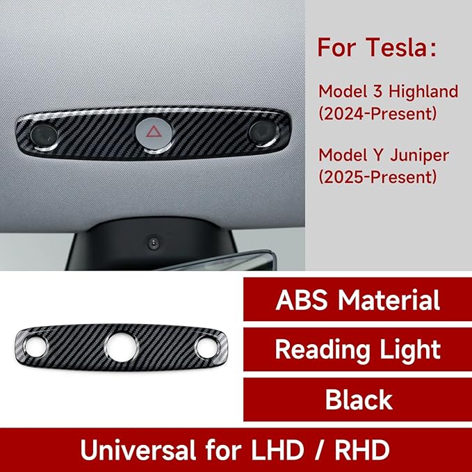Car Reading Light Cover Decal Carbon Color ABS Trim Sticker for Tesla Model 3 Highland 2024 2025 2026 Model Y Juniper 2025 2026 Accessories