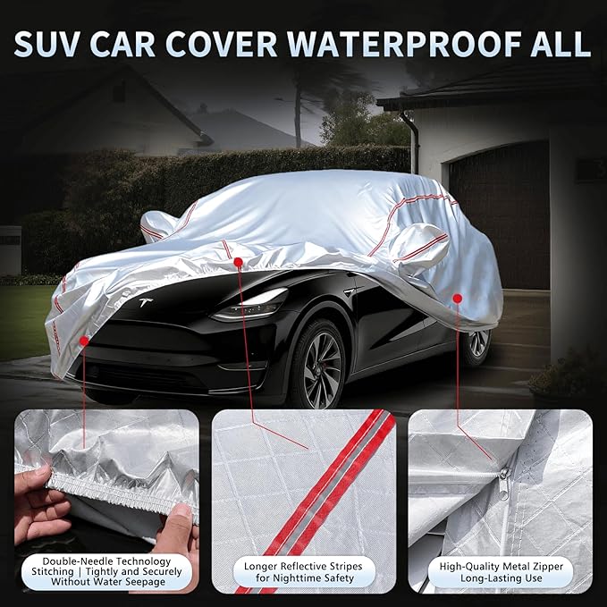 Car Cover Waterproof All Weather for Tesla Model Y 2020-2025,All-Around Fastening and 4 Upgrades, 30s Quick-Install for Car Cover